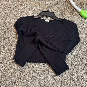 Garage Black Ribbed Cropped Cardigan
